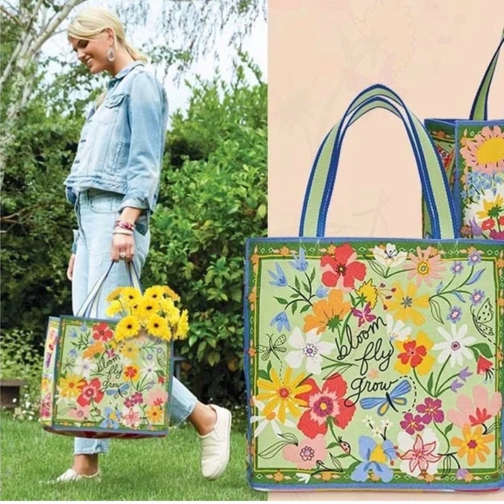 Brighton “In The Garden” Canvas Tote Floral Print Tote Bag NWT